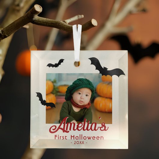 Das erste Halloween-Black-Bats-Foto des Babys Ornament Aus Glas