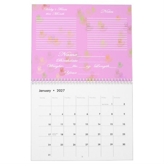 Das erste Jahr-offener Kalender des Babys (Jan 2027)