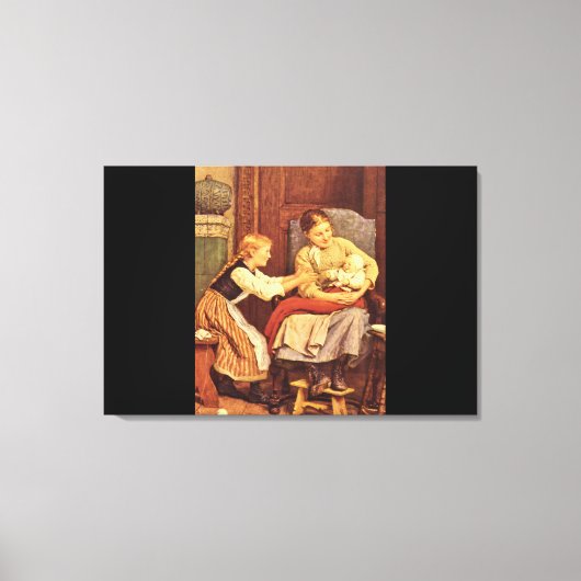 Das erste Lächeln', Albert Anker_Groups und Figure Leinwanddruck (Vorderseite)