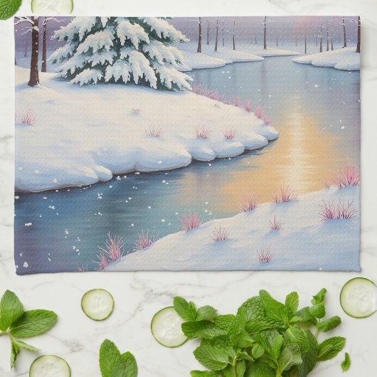 Das erste Licht des Winters Geschirrtuch (Gefaltet)