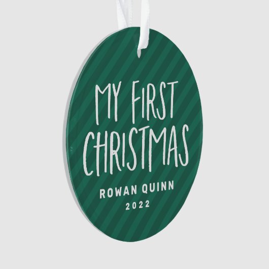 Das erste niedliche, grün gestreifte Foto des Baby Ornament (Vorderseite)