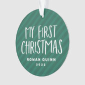 Das erste niedliche, grün gestreifte Foto des Baby Ornament (Vorderseite)