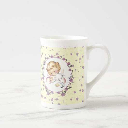 Das erste Ostern des Babys. Kleiner Engel mit Lamm Porzellantasse (Rechts)