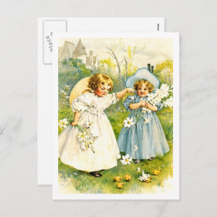 Das erste Ostern des Babys. Vintage Kinder Postkar Feiertagspostkarte