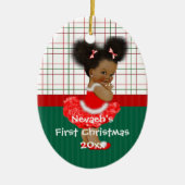 Das erste Weihnachten des Afroamerikaner-Mädchens Keramikornament (Vorne)