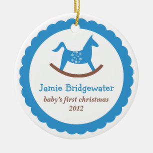 Das erste Weihnachten des blauen Keramikornament