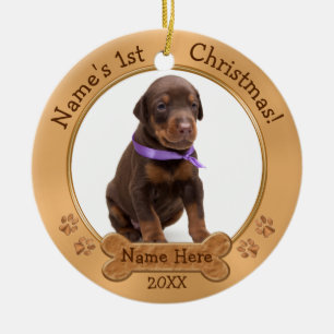 Das erste Weihnachten des Hundes verziert Text und Keramik Ornament