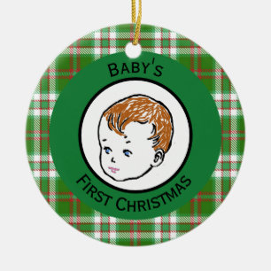 Das erste Weihnachten des Vintagen Redhead-Babys Keramik Ornament