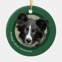 Das erste Weihnachten des Welpen (Border-Collie) Keramik Ornament