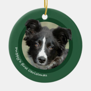 Das erste Weihnachten des Welpen (Border-Collie) Keramik Ornament