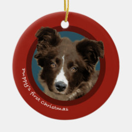 Das erste Weihnachten des Welpen (Border-Collie) Keramik Ornament