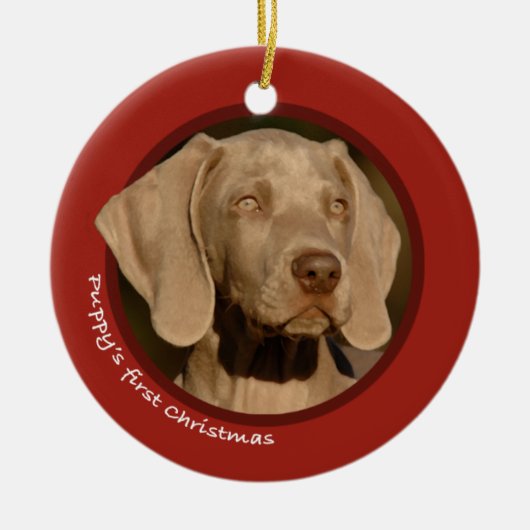 Das erste Weihnachten des Welpen (Weimaraner) Keramik Ornament (Vorne)