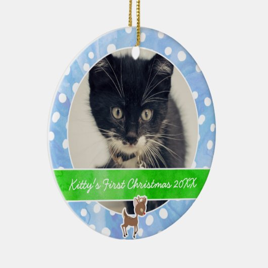 Das erste Weihnachten Rudolph der Miezekatze Keramikornament (Rechts)