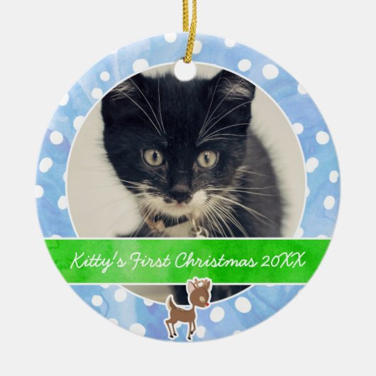 Das erste Weihnachten Rudolph der Miezekatze Keramikornament (Vorne)