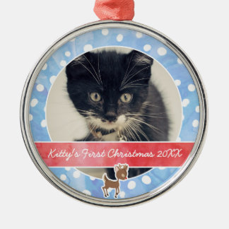 Das erste Weihnachten Rudolph der Miezekatze Silbernes Ornament