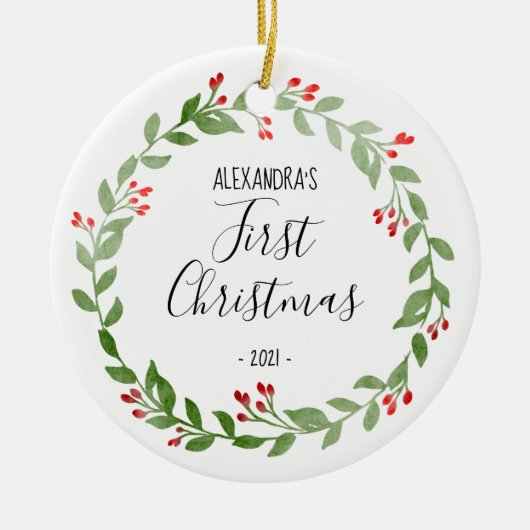 Das erste Weihnachts-Foto des Babys - Schwarzer Te Keramik Ornament (Vorne)