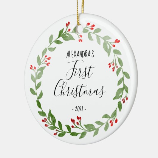 Das erste Weihnachts-Foto des Babys - Schwarzer Te Keramik Ornament (Links)