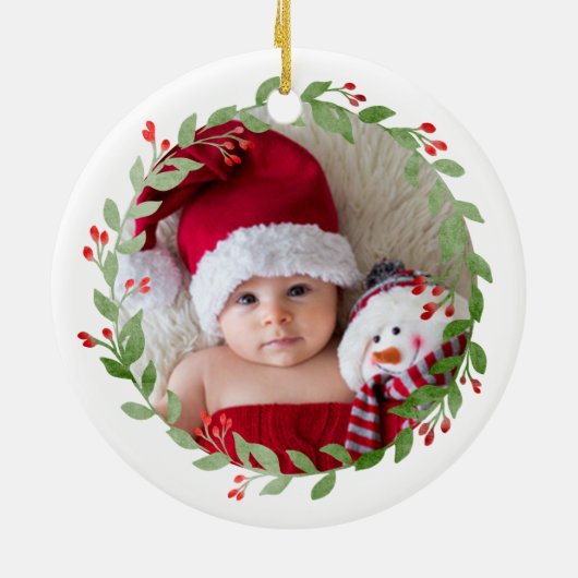 Das erste Weihnachts-Foto des Babys - Schwarzer Te Keramik Ornament (Hinten)