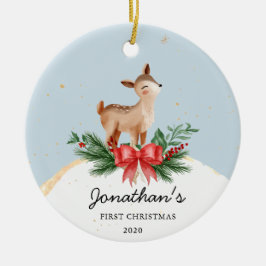Das erste Weihnachtsdekor des Hirschkindes Keramik Ornament