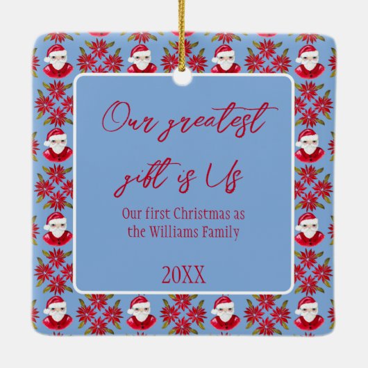 Das erste Weihnachtsfest 1 Foto der Familie Santa Keramikornament (Rückseite)