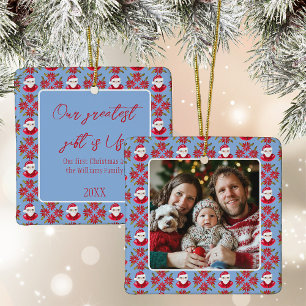 Das erste Weihnachtsfest 1 Foto der Familie Santa  Keramikornament