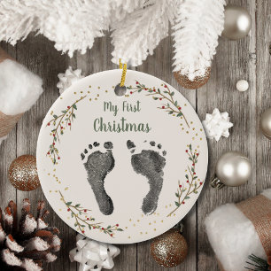 Das erste Weihnachtsfest, das Ihr Baby Foot druckt Keramik Ornament