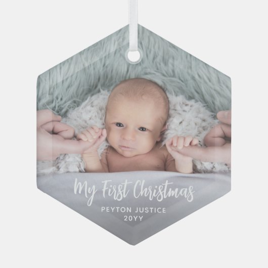 Das erste Weihnachtsfest des Babys, einfach 1 Foto Ornament Aus Glas (Vorderseite)