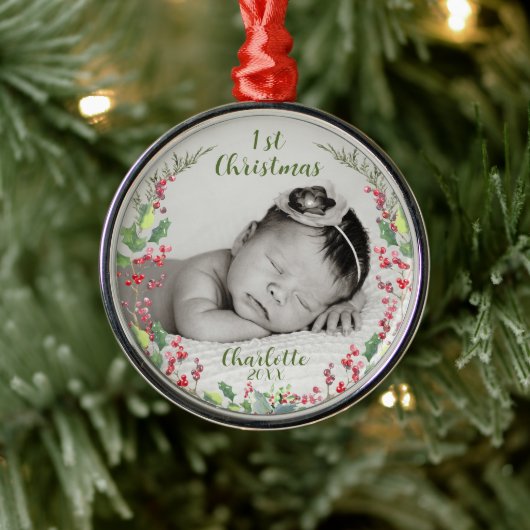 Das erste Weihnachtsfest des Babys, Foto, Keepake Ornament Aus Metall (Baum)