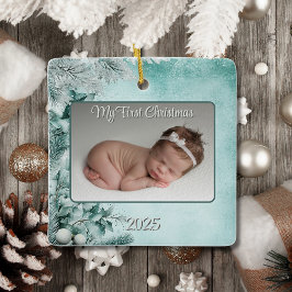 Das erste Weihnachtsfest des Babys im Grünen/Aquam Keramikornament