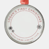 Das erste Weihnachtsfest des Babys mit Geburtsstat Ornament Aus Metall (Vorne)