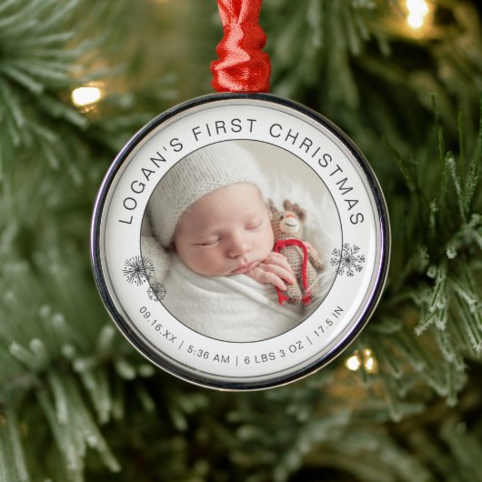 Das erste Weihnachtsfest des Babys mit Geburtsstat Ornament Aus Metall (Baum)
