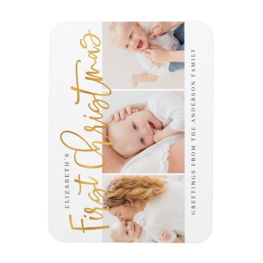 Das erste Weihnachtsfest des Babys Modernes Foto m Magnet (Vertikal)