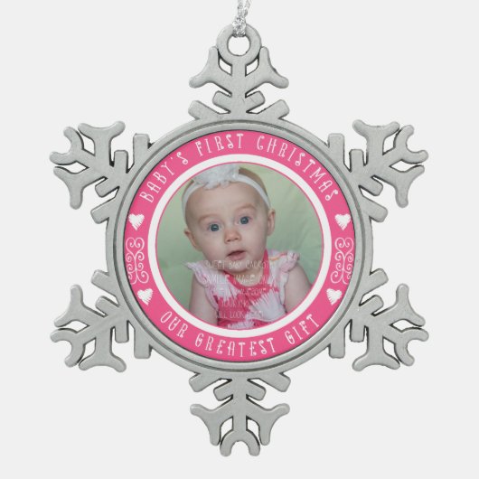 Das erste Weihnachtsfest des Babys - Unser bestes  Schneeflocken Zinn-Ornament (Vorderseite)
