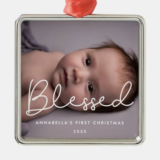 Das erste Weihnachtsfest des gesegneten Baby Ornament Aus Metall (Vorne)