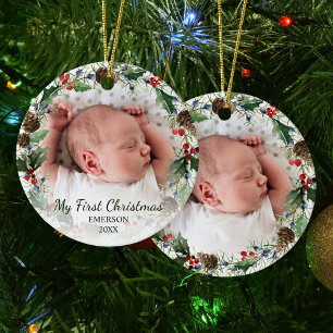 Das erste Weihnachtsfest im Foto des Babys Keramik Ornament