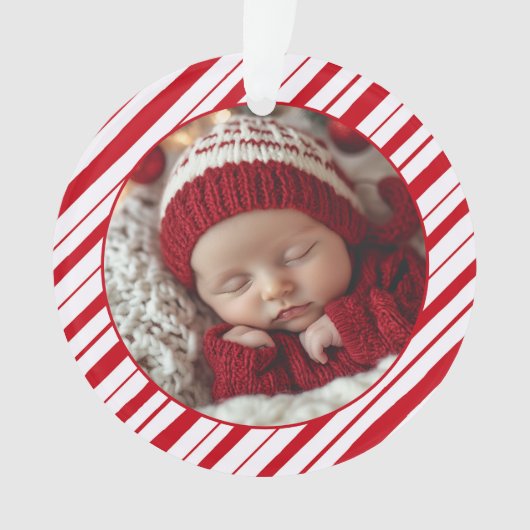 Das erste Weihnachtsfest im Foto Peppermint New Pa Ornament (Vorderseite)