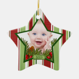 Das erste Weihnachtsfest im Foto Xmas Stripes Star Keramikornament