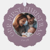 Das erste Weihnachtsfest im Lila Foto der Familie Ornament Karte (Vorderseite)