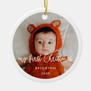 Das erste Weihnachtsfest im modernen Baby-Foto Keramik Ornament