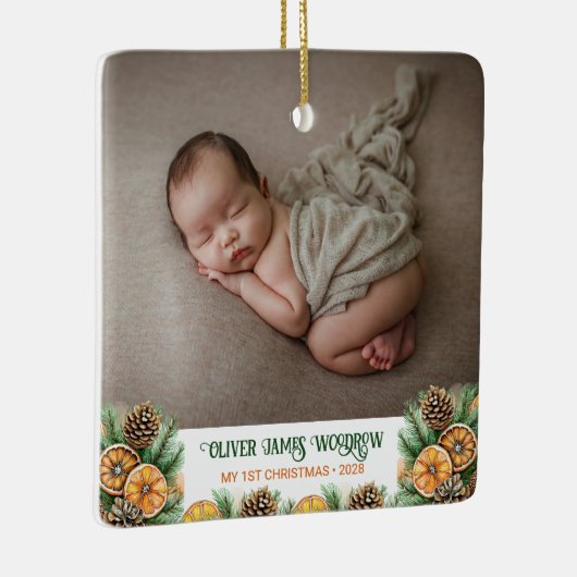 Das erste Weihnachtsfest im modernen Baby-Foto Keramikornament (Rechts)