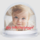 Das erste Weihnachtsfest im modernen Baby-Foto Schneekugeln (Vorderseite)
