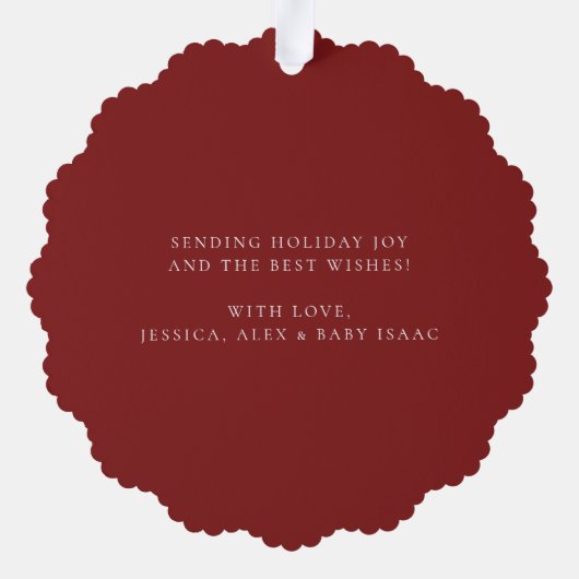 Das erste Weihnachtsfest in Roter Familie Foto Ornament Karte (Rückseite)