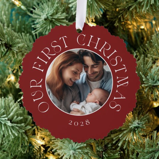 Das erste Weihnachtsfest in Roter Familie Foto Ornament Karte (Insitu (Baum))