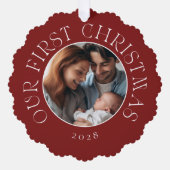 Das erste Weihnachtsfest in Roter Familie Foto Ornament Karte (Vorderseite)