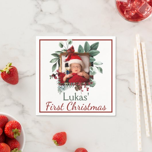 Das erste Weihnachtsfest Rustikales Weihnachtskran Serviette (Beispiel)