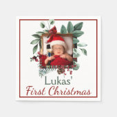 Das erste Weihnachtsfest Rustikales Weihnachtskran Serviette (Vorderseite)