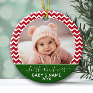 Das erste Weihnachtsgebäck des Babys - Rot-Chevron Keramik Ornament