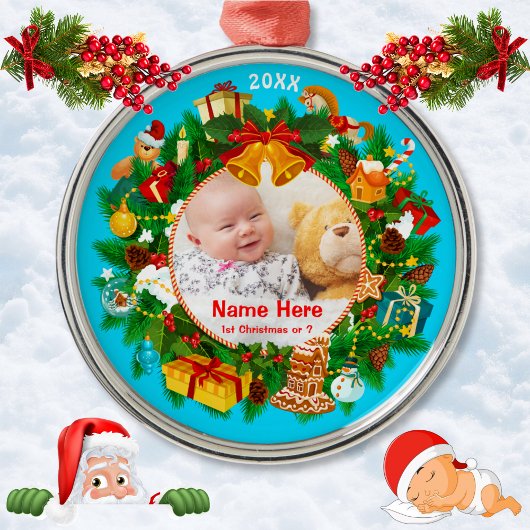 Das erste Weihnachtsgeschenk des Babys mit Foto Ornament Aus Metall
