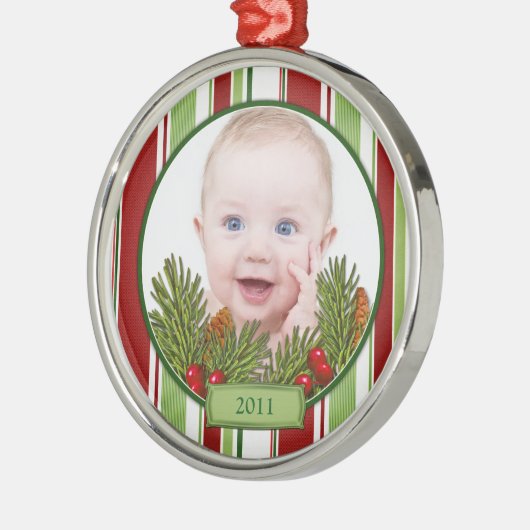 Das erste Weihnachtsgeschenk des Babys - Rundform Silbernes Ornament (Links)