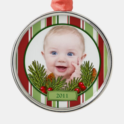 Das erste Weihnachtsgeschenk des Babys - Rundform Silbernes Ornament (Vorne)